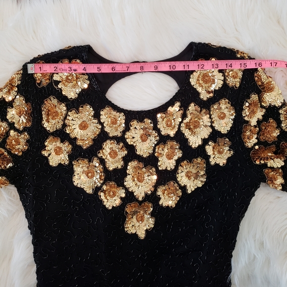 Vintage 1980s Floral Beaded and Sequin Dress - Picture 11 of 14